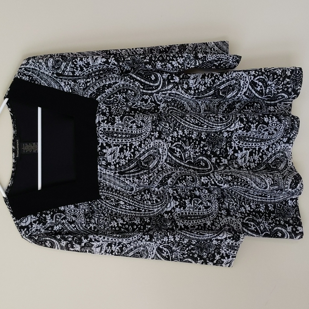 Susan Lawrence Paisley Stripe Tunic Top L Black White